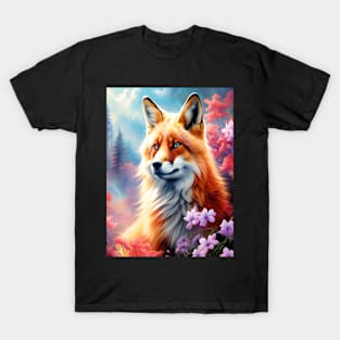 Red Fox with Flowers and Forests T-Shirt